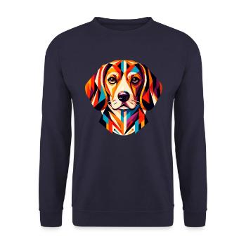 Farbenfroher geometrischer Beagle: Abstrakte Hundekunst - Unisex Pullover - Navy - Vorne - Alina (178cm) & Michal (187cm)