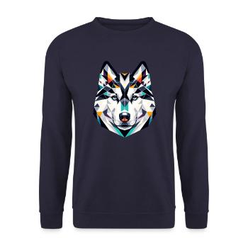 Siberian Husky Polygonales Porträt: Hundekunst - Unisex Pullover - Navy - Vorne - Alina (178cm) & Michal (187cm)