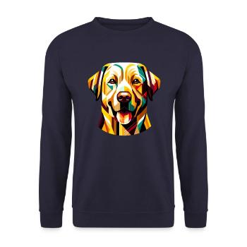 Vibrant Patchwork Labrador: Abstract Dog Design - Unisex Sweatshirt - navy - Front - Alina (178cm) & Michal (187cm)