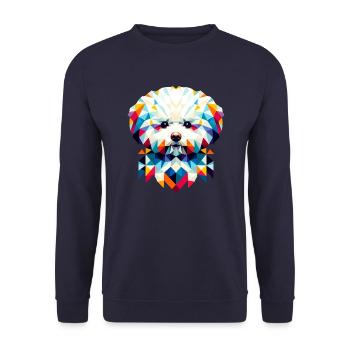 Geometrische Bichon Frise: Abstraktes Hundemosaik - Unisex Pullover - Navy - Vorne - Alina (178cm) & Michal (187cm)