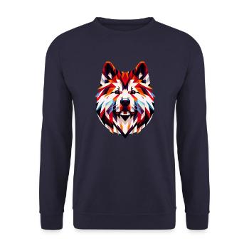 Geometrisches Akita-Porträt: Lebendige polygonale Kunst - Unisex Pullover - Navy - Vorne - Alina (178cm) & Michal (187cm)
