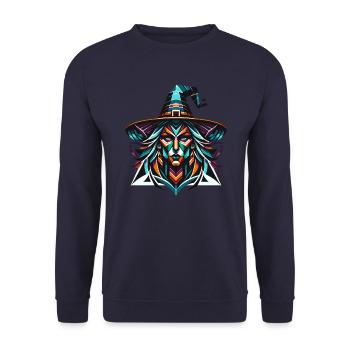 Geometric Witch Portrait: Vibrant Polygon Art - Unisex Sweatshirt - navy - Front - Alina (178cm) & Michal (187cm)