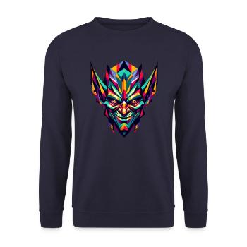 Polygonaler Dunkelelf: Mystische Fantasy-Kunst - Unisex Pullover - Navy - Vorne - Alina (178cm) & Michal (187cm)