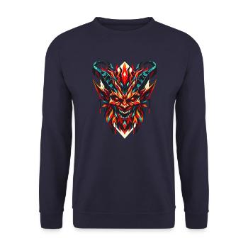 Geometric Demon: Fierce Polygonal Illustration - Unisex Sweatshirt - navy - Front - Alina (178cm) & Michal (187cm)