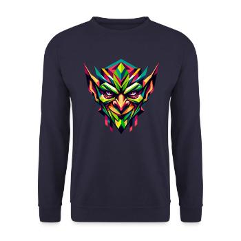 Geometrischer Kobold: Lebendige abstrakte Maske - Unisex Pullover - Navy - Vorne - Alina (178cm) & Michal (187cm)