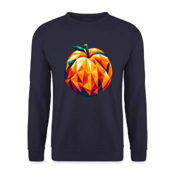 Geometrische Aprikose: Low-Poly-Fruchtkunst - Unisex Pullover - Navy - Vorne - Alina (178cm) & Michal (187cm)