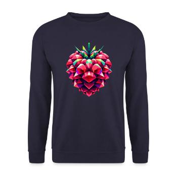 Geometrischer Himbeerbaum: Lebendiges Low-Poly-Artwork - Unisex Pullover - Navy - Vorne - Alina (178cm) & Michal (187cm)
