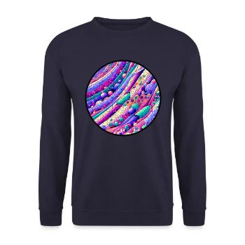 Abstrakte Histologie-Symphonie: Buntes Mikromuster - Unisex Pullover - Navy - Vorne - Alina (178cm) & Michal (187cm)