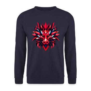 Geometrischer Feuerdrache: Mythische Rote Majestät - Unisex Pullover - Navy - Vorne - Alina (178cm) & Michal (187cm)