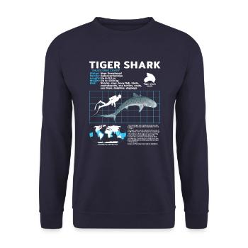 Tigerhai Fact Sheet Datenblatt - Unisex Pullover - Navy - Vorne - Alina (178cm) & Michal (187cm)