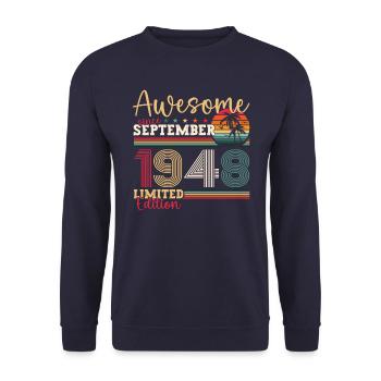 Superbe cadeau du 75e anniversaire de septembre 19478 - Sweat-shirt Unisexe - marine - Devant - Alina (178cm) & Michal (187cm)