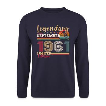 Legendary September 1961 61st birthday gift - Unisex Sweatshirt - navy - Front - Alina (178cm) & Michal (187cm)