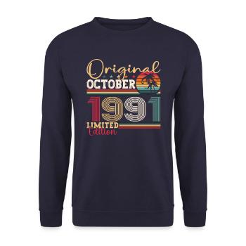 Original Oktober 1991 31. Geburtstag Geschenk Cool - Unisex Pullover - Navy - Vorne - Alina (178cm) & Michal (187cm)