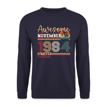 Original November 1984 38th Birthday Gift - Unisex Sweatshirt - navy - Front - Alina (178cm) & Michal (187cm)