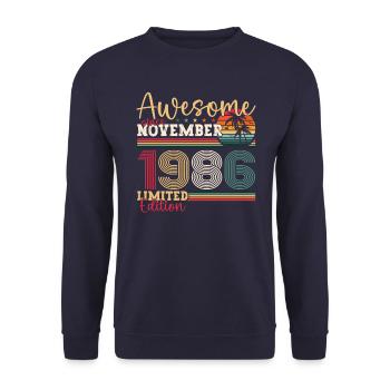Original November 1986 36th Birthday Gift - Unisex Sweatshirt - navy - Front - Alina (178cm) & Michal (187cm)