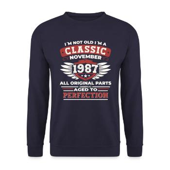 Classique Novembre 1987 - Cadeau de 35e anniversaire - Sweat-shirt Unisexe - marine - Devant - Alina (178cm) & Michal (187cm)