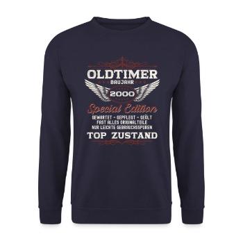 Oldtimer Jahrgang 2000 22. Geburtstag Geschenk fun - Unisex Pullover - Navy - Vorne - Alina (178cm) & Michal (187cm)