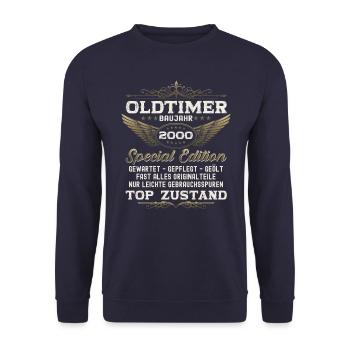 Oldtimer Jahrgang 2000 22. Geburtstag Geschenk fun - Unisex Pullover - Navy - Vorne - Alina (178cm) & Michal (187cm)
