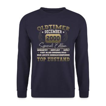 Oldtimer Dezember 2000 - 22. Geburtstag Geschenk - Unisex Pullover - Navy - Vorne - Alina (178cm) & Michal (187cm)