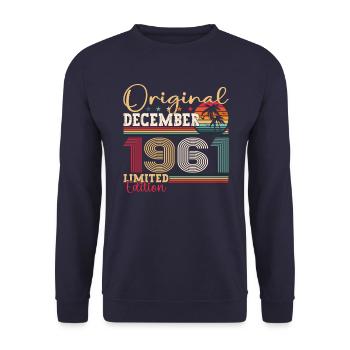 Original December 1961 61st Birthday Gift - Unisex Sweatshirt - navy - Front - Alina (178cm) & Michal (187cm)