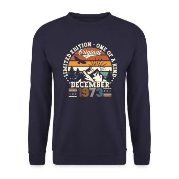 Born December 1973 49th birthday gift - Unisex Sweatshirt - navy - Front - Alina (178cm) & Michal (187cm)