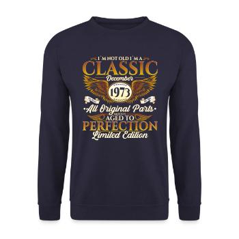 Born December 1973 49th birthday gift - Unisex Sweatshirt - navy - Front - Alina (178cm) & Michal (187cm)