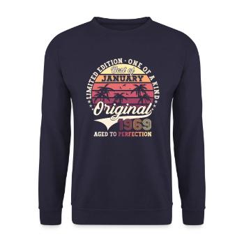 Né en 1969 Janvier 54e anniversaire Homme cadeau - Sweat-shirt Unisexe - marine - Devant - Alina (178cm) & Michal (187cm)
