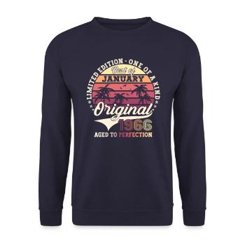 Né en 1966 Janvier 57e anniversaire Homme cadeau - Sweat-shirt Unisexe - marine - Devant - Alina (178cm) & Michal (187cm)