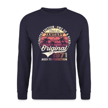 Né en 1971 Janvier 52ème anniversaire Homme cadeau - Sweat-shirt Unisexe - marine - Devant - Alina (178cm) & Michal (187cm)