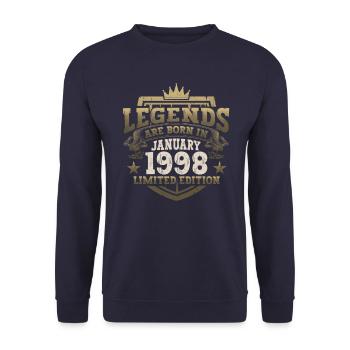 Né le 25 janvier 1998 Homme cadeau - Sweat-shirt Unisexe - marine - Devant - Alina (178cm) & Michal (187cm)