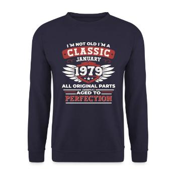 Born 1979 January 44th birthday Gift man - Unisex Sweatshirt - navy - Front - Alina (178cm) & Michal (187cm)