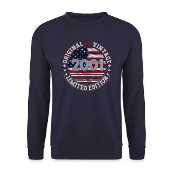 Jahrgang 2001 22. Geburtstag Geschenk Mann/ USA - Unisex Pullover - Navy - Vorne - Alina (178cm) & Michal (187cm)