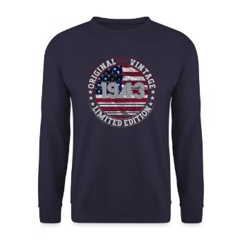 Jahrgang 1943 80. Geburtstag Geschenk Mann USA - Unisex Pullover - Navy - Vorne - Alina (178cm) & Michal (187cm)