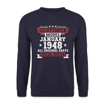 Né en 1948 Janvier 75e anniversaire Homme cadeau - Sweat-shirt Unisexe - marine - Devant - Alina (178cm) & Michal (187cm)