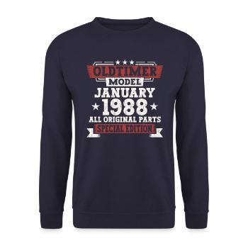 Né 1988 Janvier 35th anniversaire Homme cadeau - Sweat-shirt Unisexe - marine - Devant - Alina (178cm) & Michal (187cm)