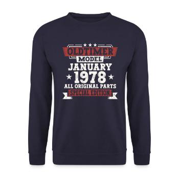 Born 1978 January 45th birthday gift man - Unisex Sweatshirt - navy - Front - Alina (178cm) & Michal (187cm)