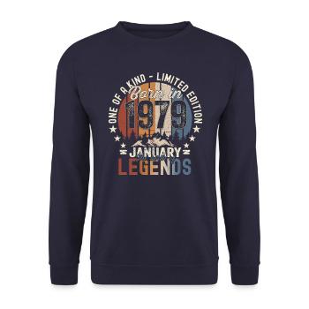 Born 1979 January 44th birthday Gift man - Unisex Sweatshirt - navy - Front - Alina (178cm) & Michal (187cm)