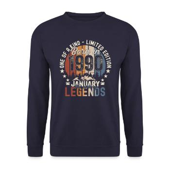 Né le 33 janvier 1990 Homme cadeau - Sweat-shirt Unisexe - marine - Devant - Alina (178cm) & Michal (187cm)