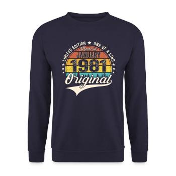 Born 1981 January 42nd birthday Gift man - Unisex Sweatshirt - navy - Front - Alina (178cm) & Michal (187cm)