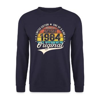 Born 1984 January 39th birthday Gift man - Unisex Sweatshirt - navy - Front - Alina (178cm) & Michal (187cm)