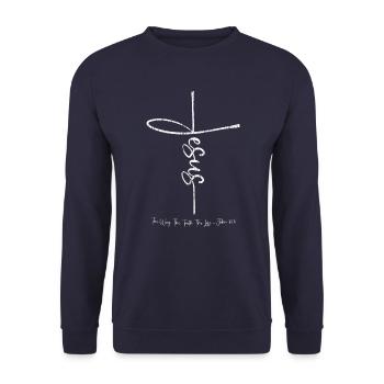 Jesus Christus Bibelvers Weg Wahrheit Leben Christ - Unisex Pullover - Navy - Vorne - Alina (178cm) & Michal (187cm)
