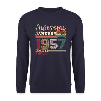 Né en 1957 Janvier 66e anniversaire Homme cadeau - Sweat-shirt Unisexe - marine - Devant - Alina (178cm) & Michal (187cm)
