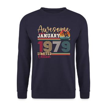 Born 1979 January 44th birthday Gift man - Unisex Sweatshirt - navy - Front - Alina (178cm) & Michal (187cm)