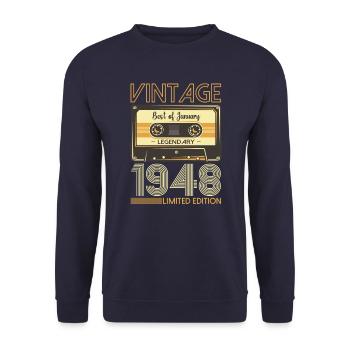 Janvier Né en 1948 Cadeau du 75e anniversaire - Sweat-shirt Unisexe - marine - Devant - Alina (178cm) & Michal (187cm)