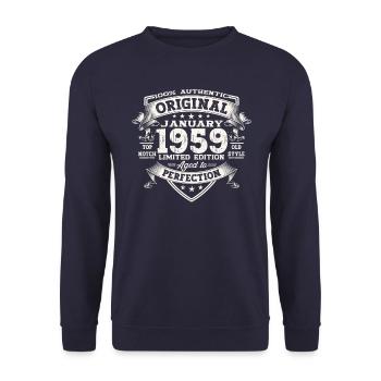 Né en 1959 Janvier 64e anniversaire Homme cadeau - Sweat-shirt Unisexe - marine - Devant - Alina (178cm) & Michal (187cm)