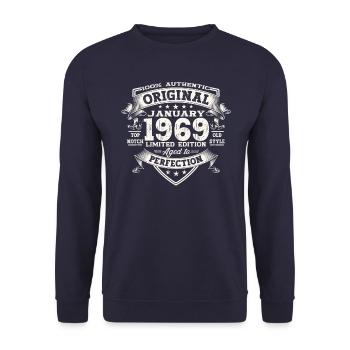 Né en 1969 Janvier 54e anniversaire Homme cadeau - Sweat-shirt Unisexe - marine - Devant - Alina (178cm) & Michal (187cm)
