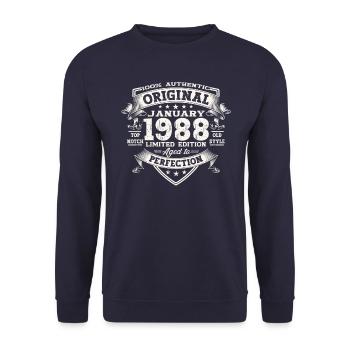 Né 1988 Janvier 35th anniversaire Homme cadeau - Sweat-shirt Unisexe - marine - Devant - Alina (178cm) & Michal (187cm)