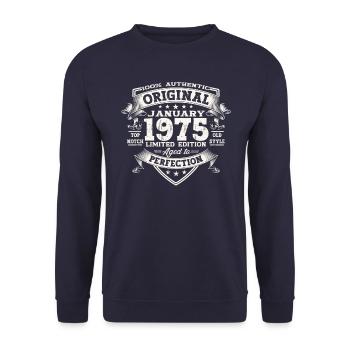 Né 1975 Janvier 48ème anniversaire Homme cadeau - Sweat-shirt Unisexe - marine - Devant - Alina (178cm) & Michal (187cm)