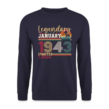 80. Geburtstag Jahrgang 1943 Januar Geschenk Mann - Unisex Pullover - Navy - Vorne - Alina (178cm) & Michal (187cm)