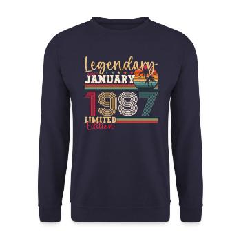 36e anniversaire né en 1987 janvier cadeau homme - Sweat-shirt Unisexe - marine - Devant - Alina (178cm) & Michal (187cm)